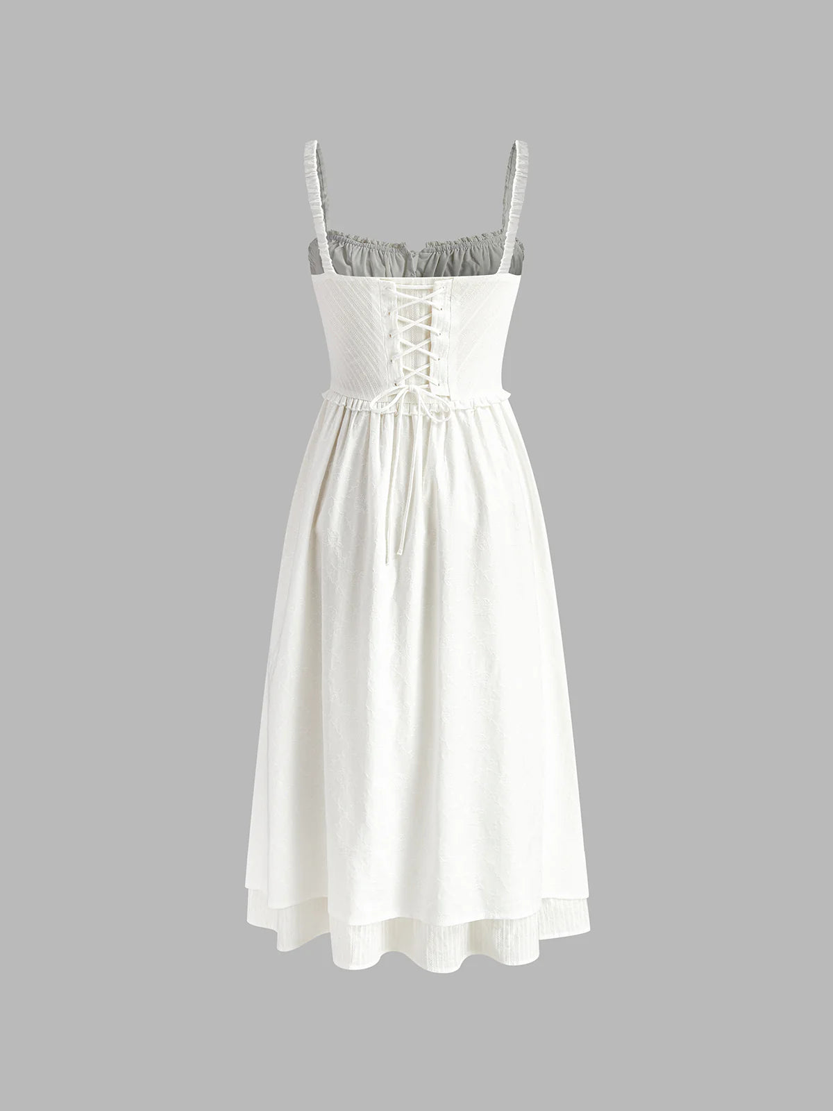 Vestido Midi Liso con Tirantes y Bajo con Volantes