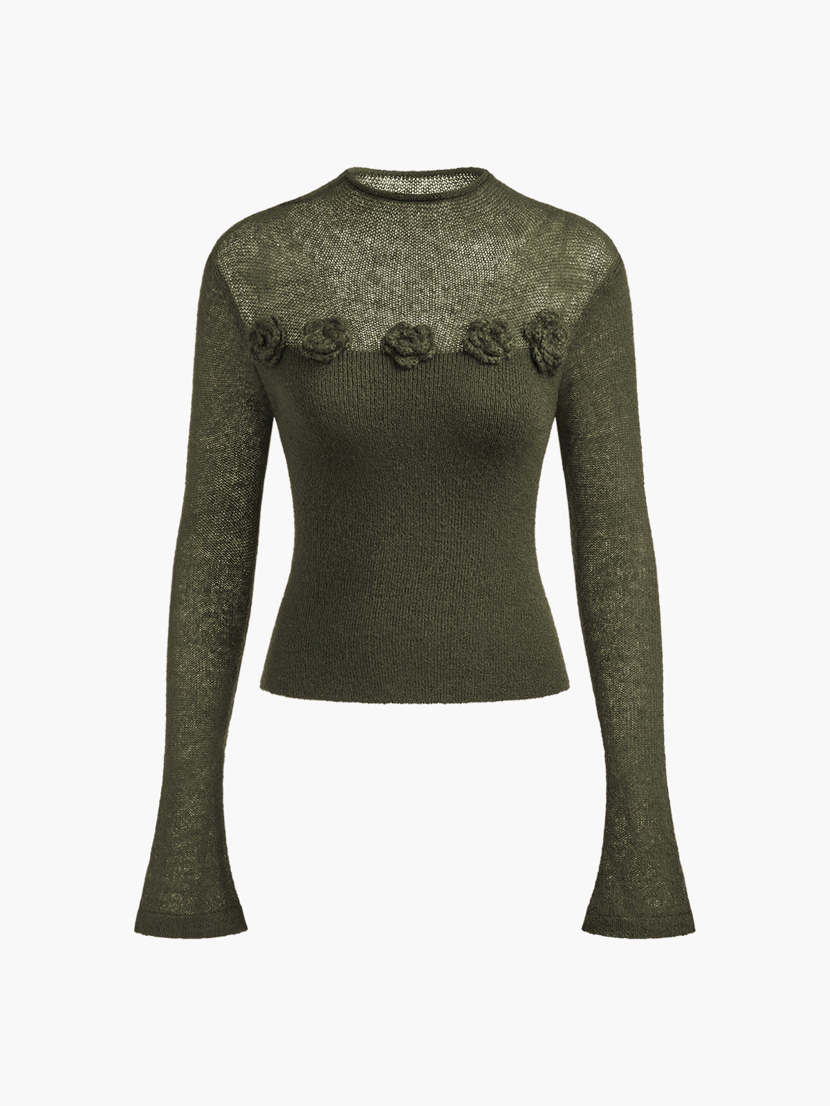 Top de Punto Suave con Panel de Flores en 3D