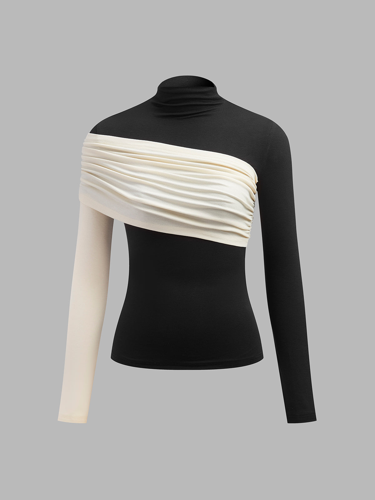 Top Ajustado de Jersey Plisado con Bloques de Color