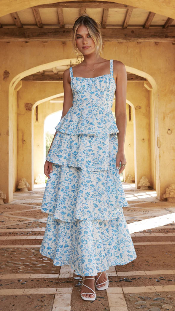 Isabel | Vestido largo floral azul