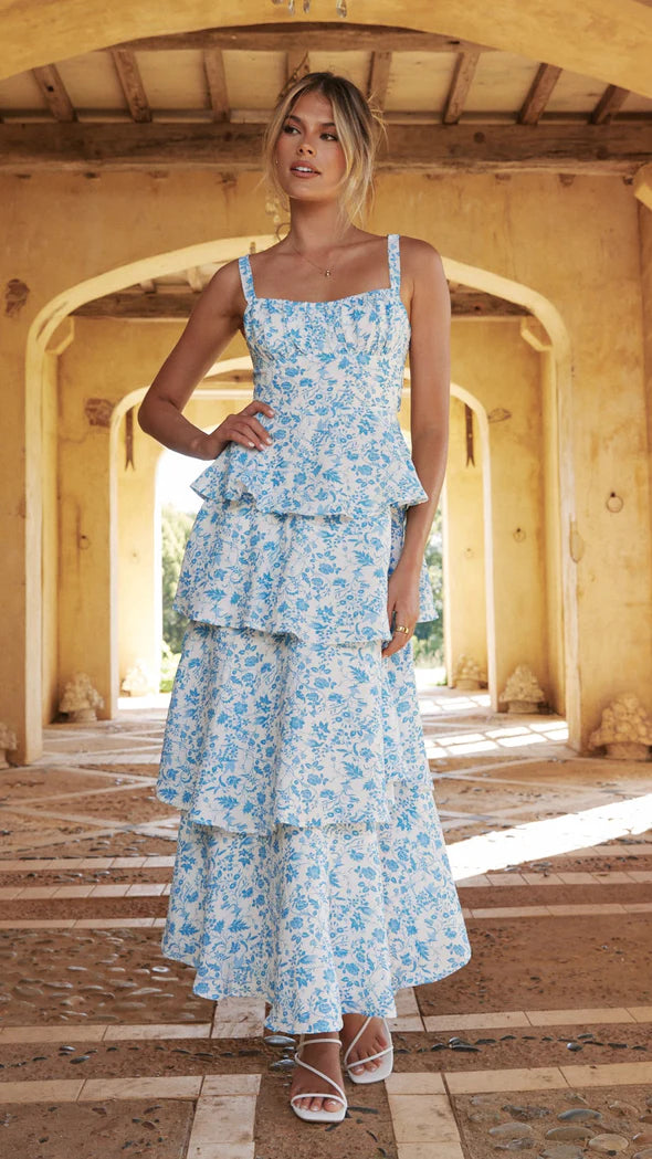 Isabel | Vestido largo floral azul