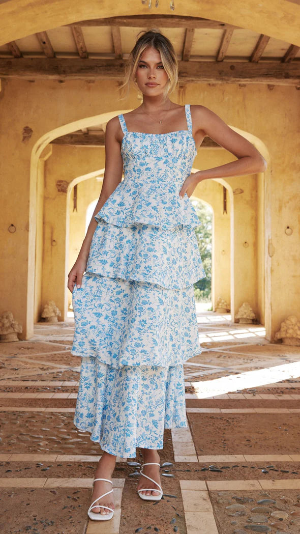 Isabel | Vestido largo floral azul