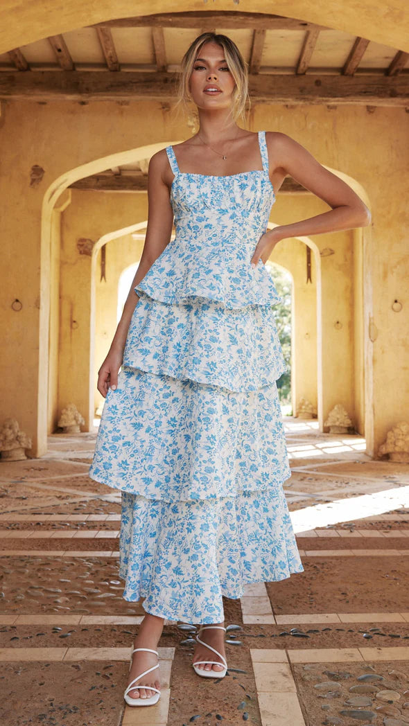 Isabel | Vestido largo floral azul