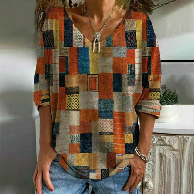 Camiseta vintage con estampado de cuadros