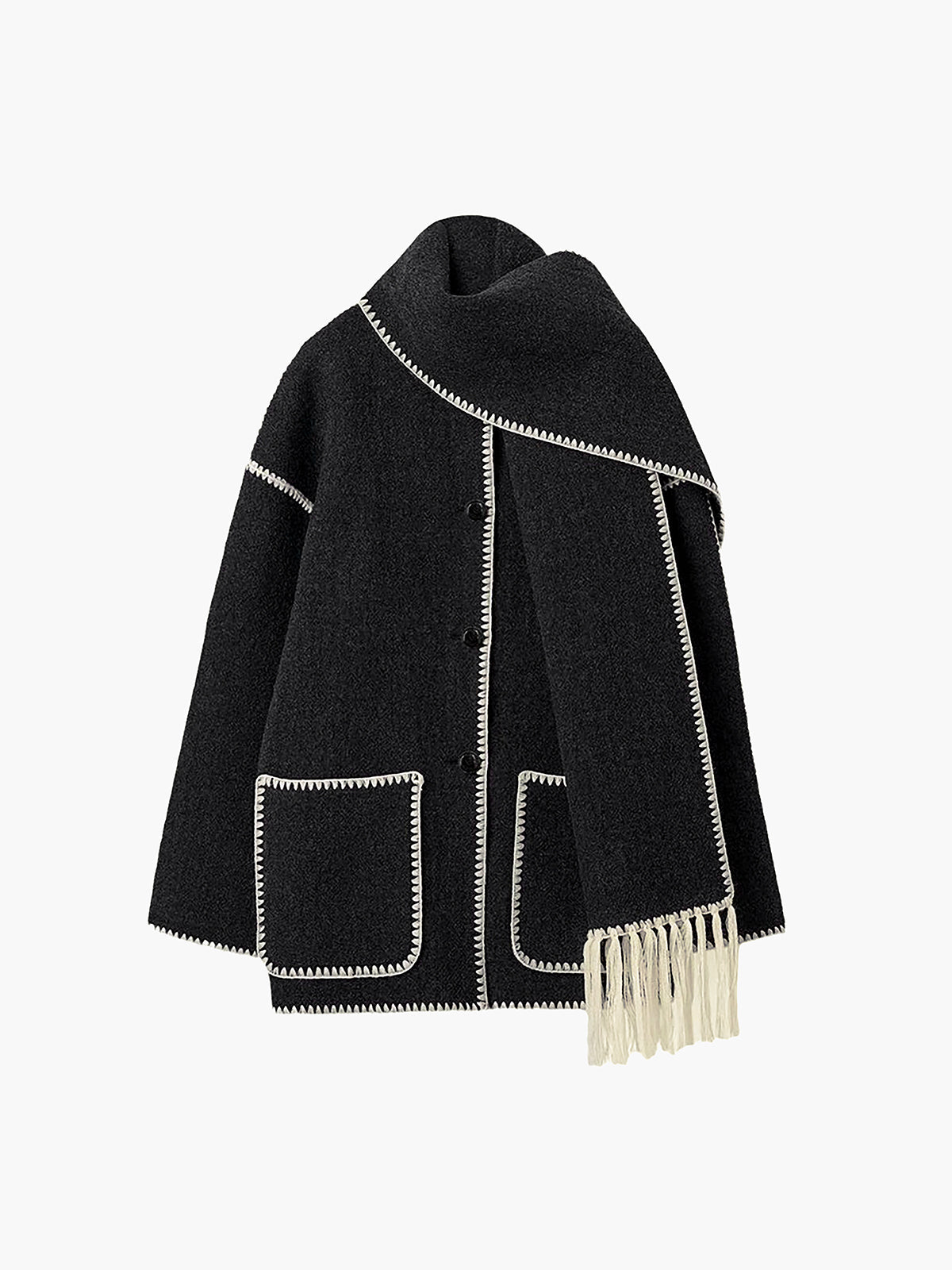 Chaqueta con Ribete en Contraste y Bufanda a Juego