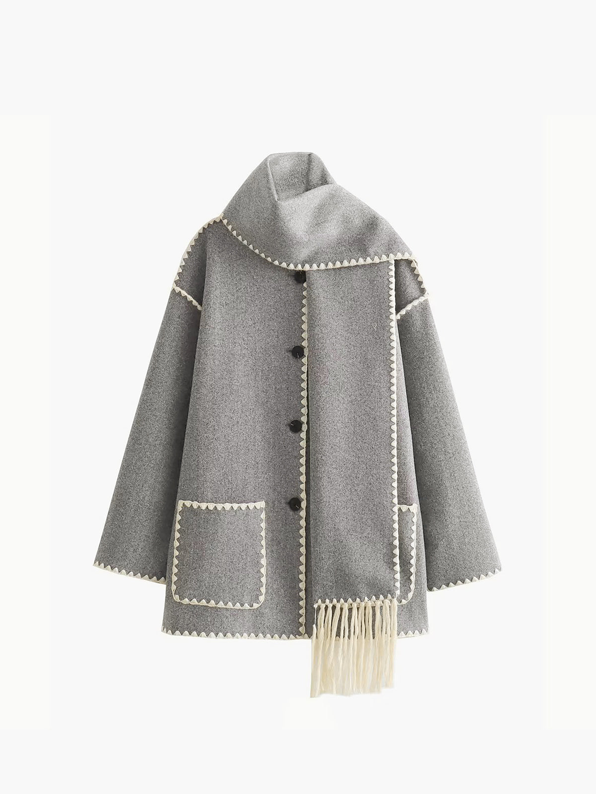 Chaqueta con Ribete en Contraste y Bufanda a Juego