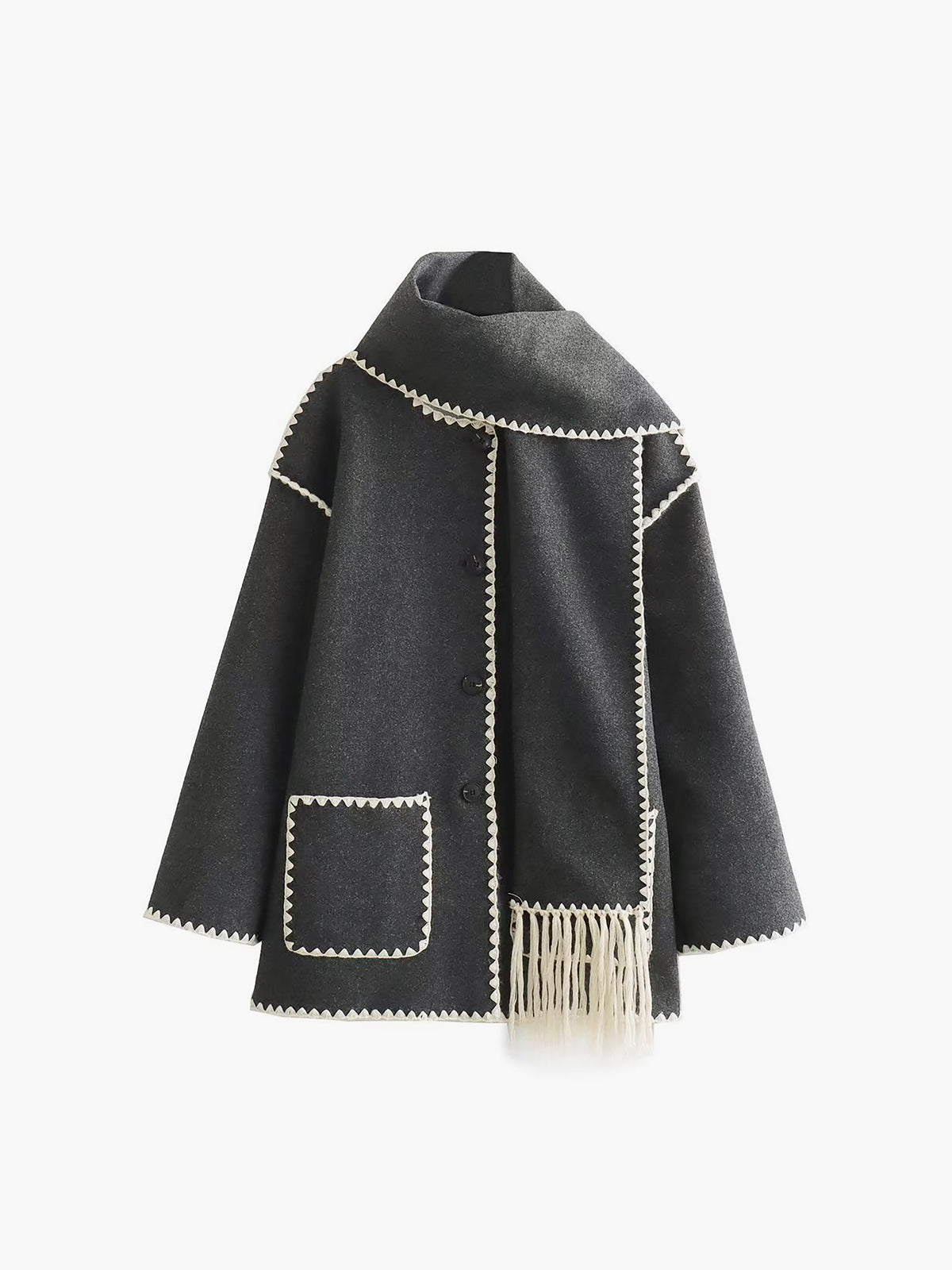 Chaqueta con Ribete en Contraste y Bufanda a Juego
