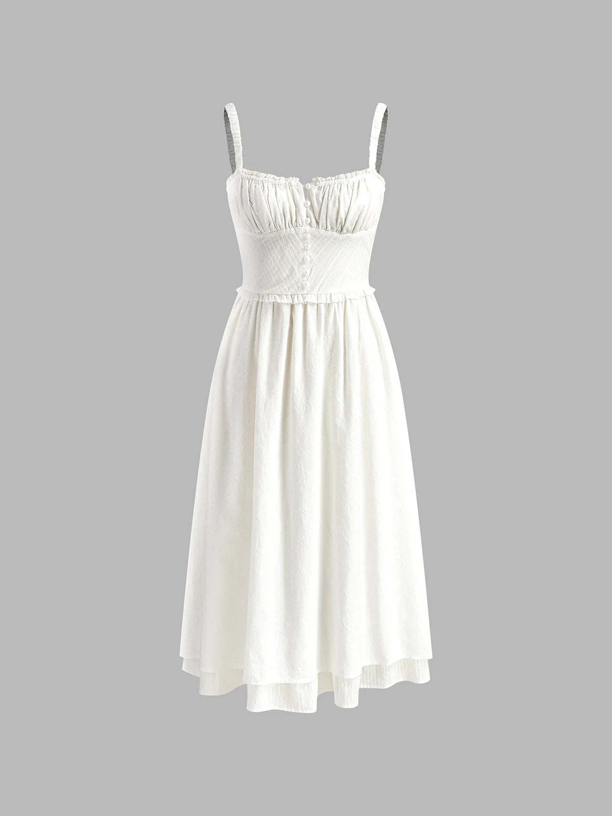 Vestido Midi Liso con Tirantes y Bajo con Volantes