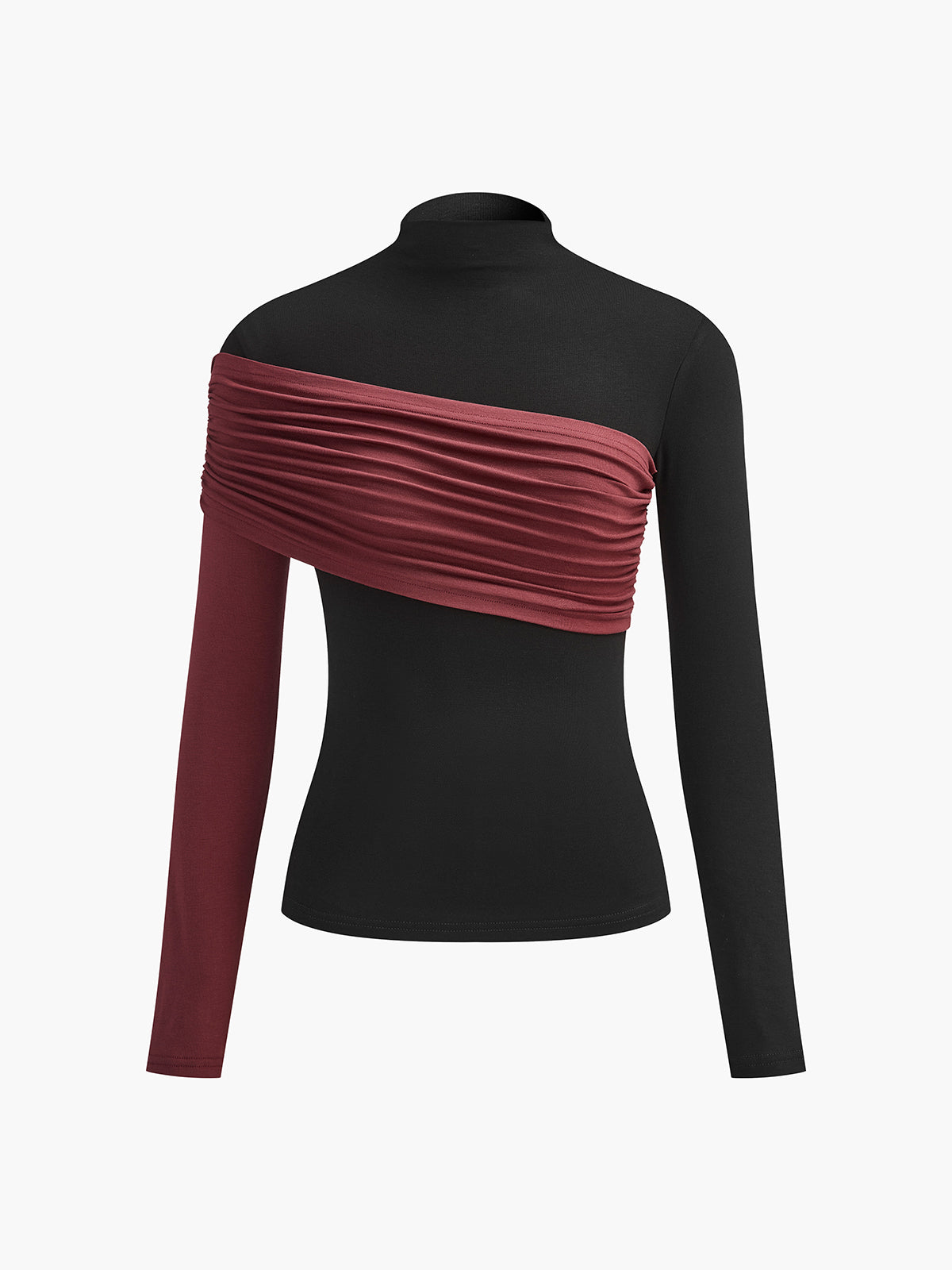 Top Ajustado de Jersey Plisado con Bloques de Color