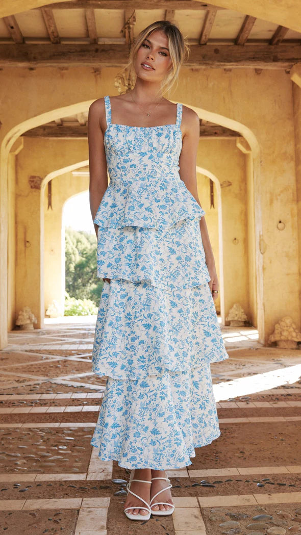 Isabel | Vestido largo floral azul