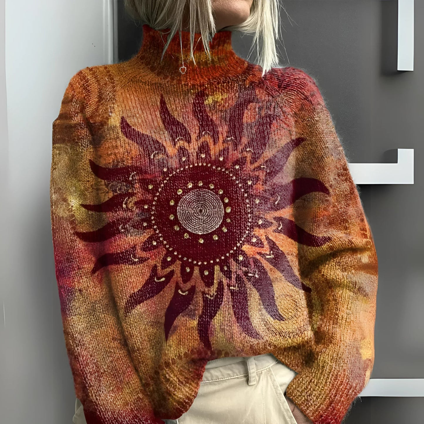 Marina™ | Suéter de cuello alto de punto con estampado tribal acogedor