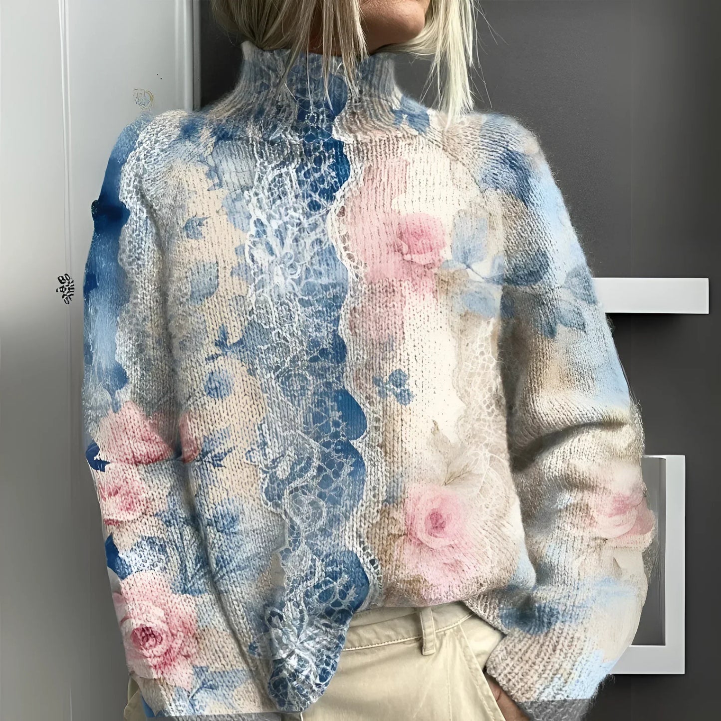 Lucía™ | Suéter de cuello alto de punto con encaje floral